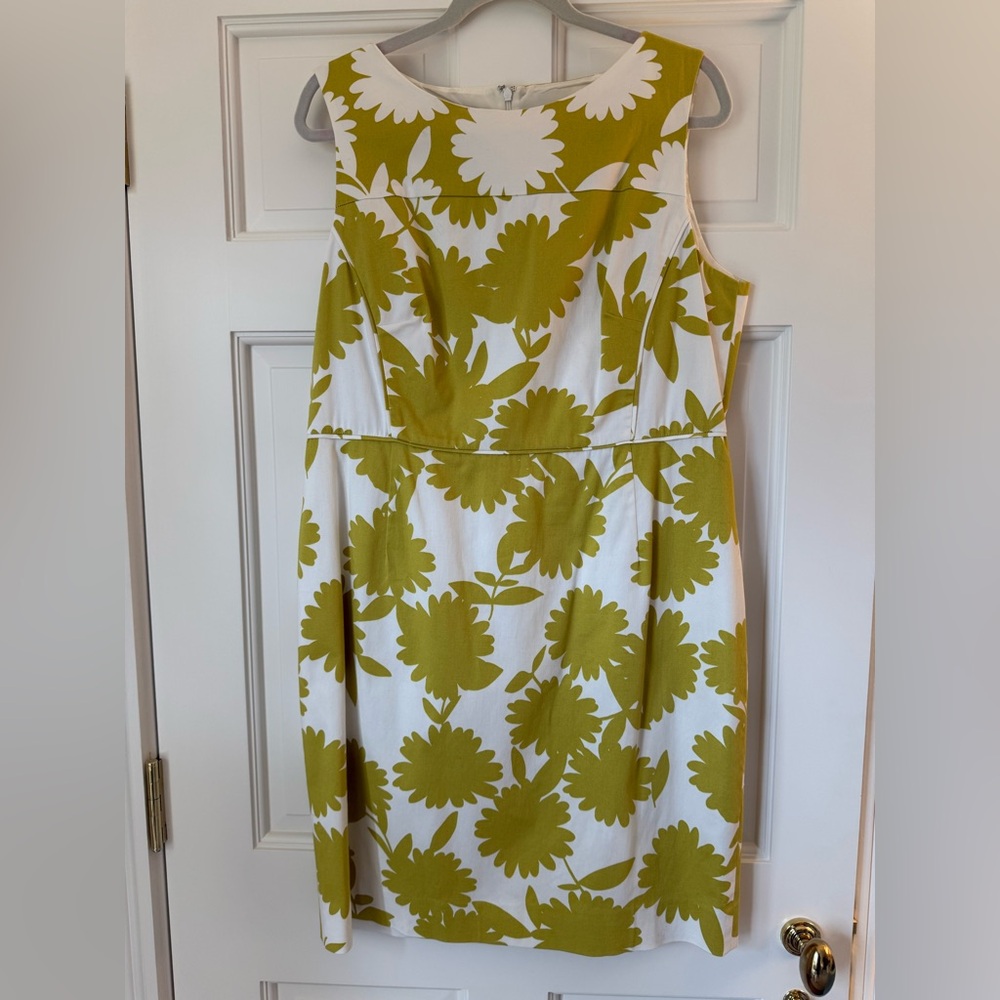 HOBBS Cleo Dress, Ivory and Lemondrop Green Yellow Floral Dress Sleeveless Sz 14